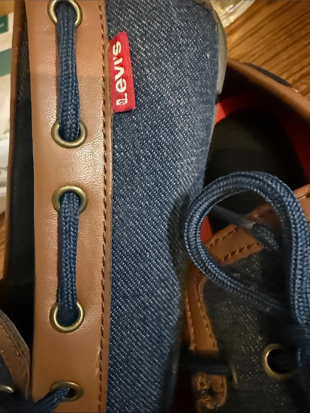 Levi's Dark Blue Denim Boat Shoes with Brown Trim